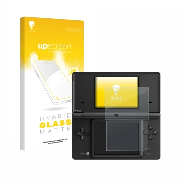 Front side of a product packaging with the brand logo upscreen. Next to it is the device Nintendo DSi shown with the correspon
