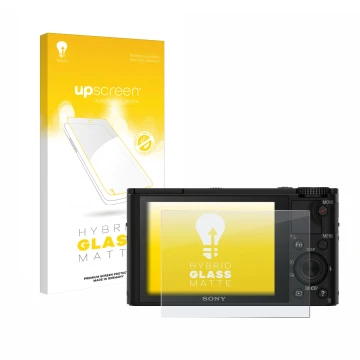 Front side of a product packaging with the brand logo upscreen. Next to it is the device Sony Cyber-Shot DSC-RX100 shown with 