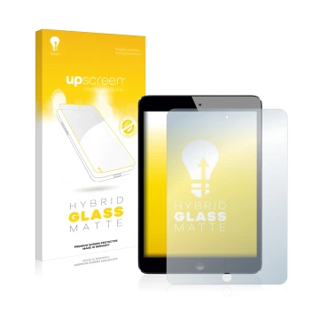 Front side of a product packaging with the brand logo upscreen. Next to it is the device Apple iPad Mini 2 2013 shown with the