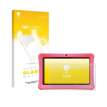 Front side of a product packaging with the brand logo upscreen. Next to it is the device Contixo Kids 7