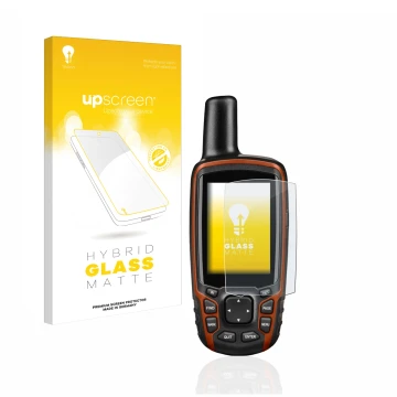 Front side of a product packaging with the brand logo upscreen. Next to it is the device Garmin GPSMAP 64s shown with the corr