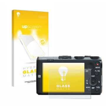 Front side of a product packaging with the brand logo upscreen. Next to it is the device Sony Cyber-Shot DSC-HX60 shown with t
