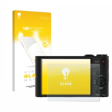Front side of a product packaging with the brand logo upscreen. Next to it is the device Sony Cyber-Shot DSC-WX350 shown with 