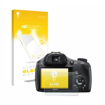 Front side of a product packaging with the brand logo upscreen. Next to it is the device Sony Cyber-Shot DSC-HX400V shown with