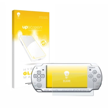 Front side of a product packaging with the brand logo upscreen. Next to it is the device Sony PSP 2004 shown with the correspo