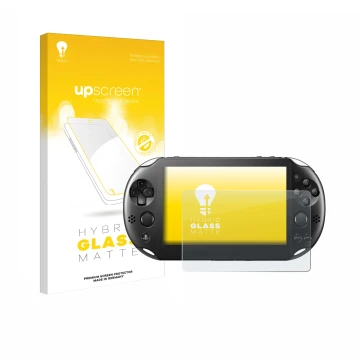 Front side of a product packaging with the brand logo upscreen. Next to it is the device Sony Playstation PS Vita Slim shown w