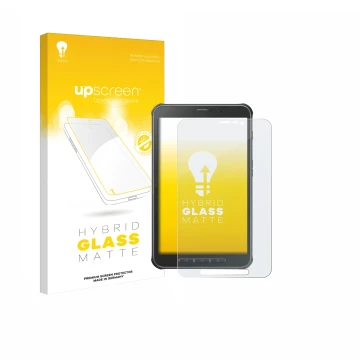 Front side of a product packaging with the brand logo upscreen. Next to it is the device Samsung Galaxy Tab Active SM-T365 sho