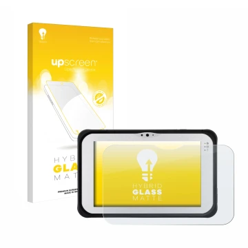 Front side of a product packaging with the brand logo upscreen. Next to it is the device Panasonic Toughpad FZ-M1 shown with t