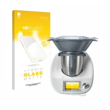 Front side of a product packaging with the brand logo upscreen. Next to it is the device Vorwerk Thermomix TM5 shown with the 