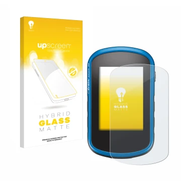Front side of a product packaging with the brand logo upscreen. Next to it is the device Garmin eTrex Touch 35 shown with the 