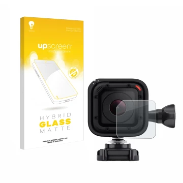 Front side of a product packaging with the brand logo upscreen. Next to it is the device GoPro Hero 4 Session Lens (housing) s