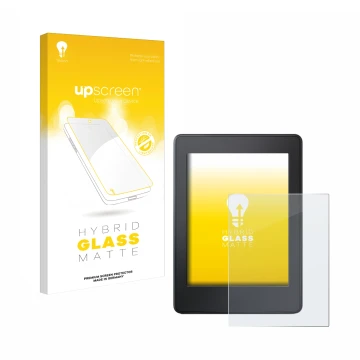 Front side of a product packaging with the brand logo upscreen. Next to it is the device Amazon Kindle Paperwhite 2015 (7th Ge