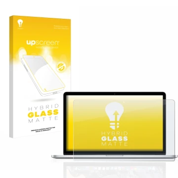 Front side of a product packaging with the brand logo upscreen. Next to it is the device Apple MacBook Pro Retina 15