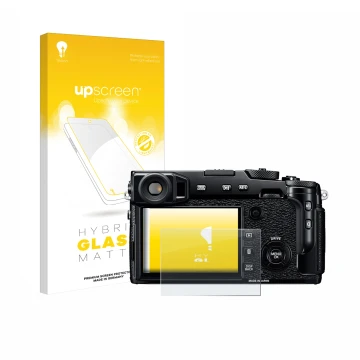 Front side of a product packaging with the brand logo upscreen. Next to it is the device Fujifilm X-Pro2 shown with the corres