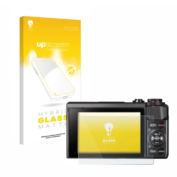 Front side of a product packaging with the brand logo upscreen. Next to it is the device Canon PowerShot G7 X Mark II shown wi