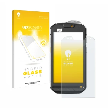 Front side of a product packaging with the brand logo upscreen. Next to it is the device Caterpillar Cat S60 shown with the co