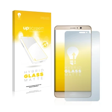 Front side of a product packaging with the brand logo upscreen. Next to it is the device Huawei Mate 9 shown with the correspo