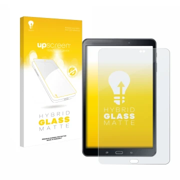 Front side of a product packaging with the brand logo upscreen. Next to it is the device Samsung Galaxy Tab A 10.1 2016 SM-T58
