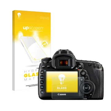 Front side of a product packaging with the brand logo upscreen. Next to it is the device Canon EOS 5D Mark IV shown with the c
