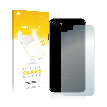 Front side of a product packaging with the brand logo upscreen. Next to it is the device Apple iPhone 7 Back (entire surface) 