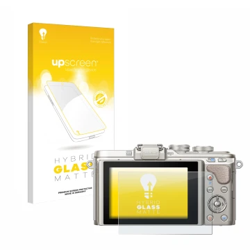 Front side of a product packaging with the brand logo upscreen. Next to it is the device Olympus PEN E-PL8 shown with the corr