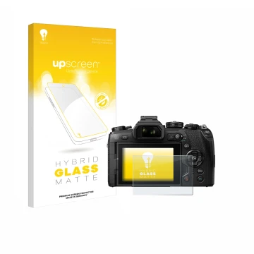 Front side of a product packaging with the brand logo upscreen. Next to it is the device Olympus OM-D E-M1 Mark II shown with 