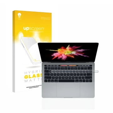 Front side of a product packaging with the brand logo upscreen. Next to it is the device Apple MacBook Pro 13