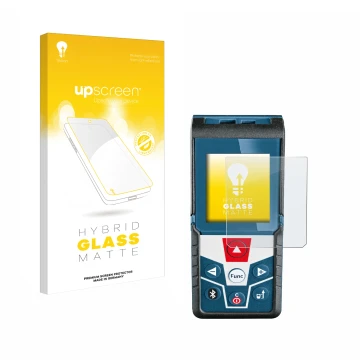 Front side of a product packaging with the brand logo upscreen. Next to it is the device Bosch GLM 50 C Professional shown wit