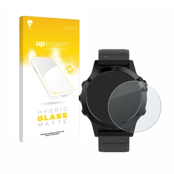 Front side of a product packaging with the brand logo upscreen. Next to it is the device Garmin Fenix 5 (47 mm) shown with the