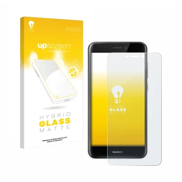 Front side of a product packaging with the brand logo upscreen. Next to it is the device Huawei P8 Lite 2017 shown with the co