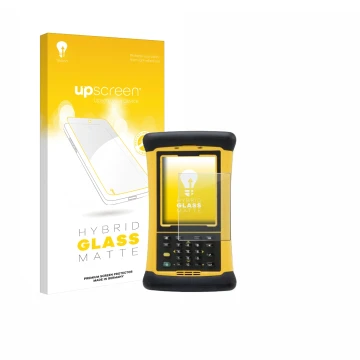 Front side of a product packaging with the brand logo upscreen. Next to it is the device Trimble Nomad 1050XE shown with the c