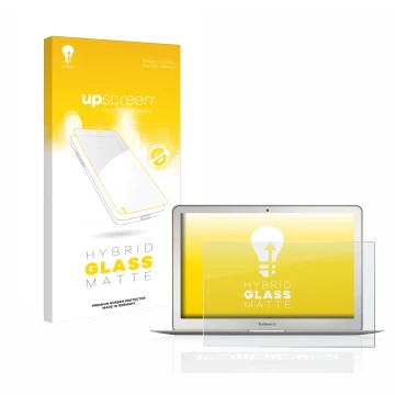 Front side of a product packaging with the brand logo upscreen. Next to it is the device Apple MacBook Air 13