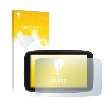 Front side of a product packaging with the brand logo upscreen. Next to it is the device TomTom GO 6250 shown with the corresp