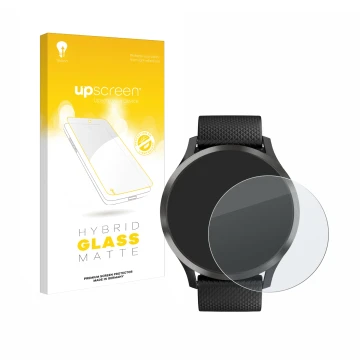 Front side of a product packaging with the brand logo upscreen. Next to it is the device Garmin vivomove HR shown with the cor