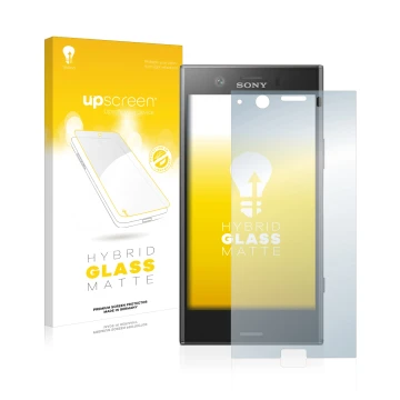 Front side of a product packaging with the brand logo upscreen. Next to it is the device Sony Xperia XZ1 Compact shown with th