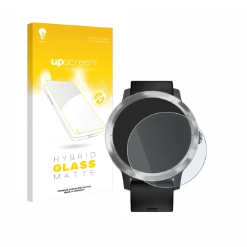 Front side of a product packaging with the brand logo upscreen. Next to it is the device Garmin vivoactive 3 shown with the co