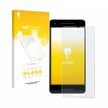 Front side of a product packaging with the brand logo upscreen. Next to it is the device Google Pixel 2 shown with the corresp