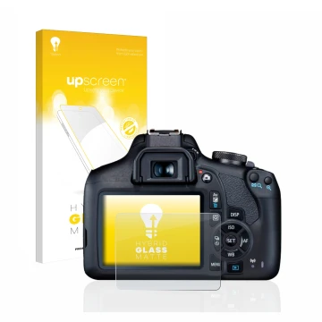 Front side of a product packaging with the brand logo upscreen. Next to it is the device Canon EOS 2000D shown with the corres