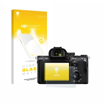 Front side of a product packaging with the brand logo upscreen. Next to it is the device Sony Alpha 7 III (ILCE-7M3) shown wit