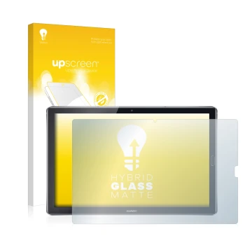 Front side of a product packaging with the brand logo upscreen. Next to it is the device Huawei MediaPad M5 10.8 shown with th