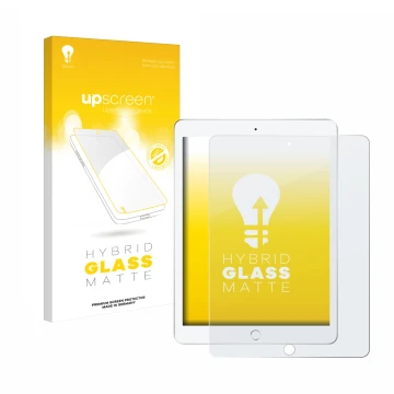 Front side of a product packaging with the brand logo upscreen. Next to it is the device Apple iPad 9.7