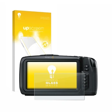 Front side of a product packaging with the brand logo upscreen. Next to it is the device Blackmagic Pocket Cinema Camera 4K sh