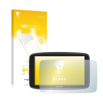 Front side of a product packaging with the brand logo upscreen. Next to it is the device TomTom GO Camper shown with the corre