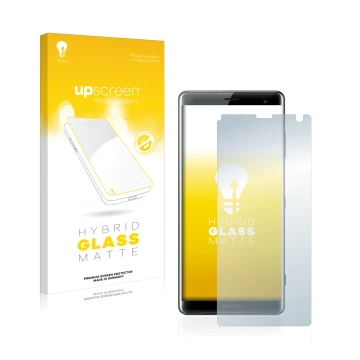 Front side of a product packaging with the brand logo upscreen. Next to it is the device Sony Xperia XZ3 shown with the corres