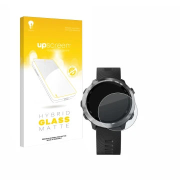 Front side of a product packaging with the brand logo upscreen. Next to it is the device Garmin Forerunner 645 Music shown wit