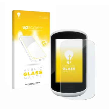 Front side of a product packaging with the brand logo upscreen. Next to it is the device Garmin Edge Explore 2018 shown with t