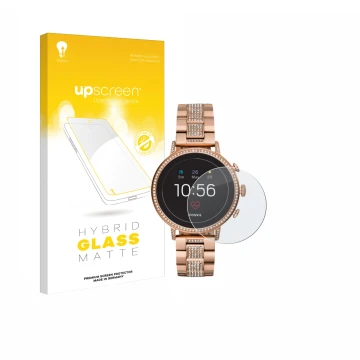 Front side of a product packaging with the brand logo upscreen. Next to it is the device Fossil Q Venture HR (4.Gen) shown wit