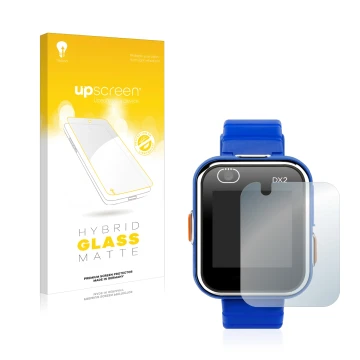 Front side of a product packaging with the brand logo upscreen. Next to it is the device Vtech Kidizoom Smart Watch DX2 shown 