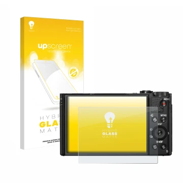 Front side of a product packaging with the brand logo upscreen. Next to it is the device Sony Cyber-Shot DSC-HX99 shown with t