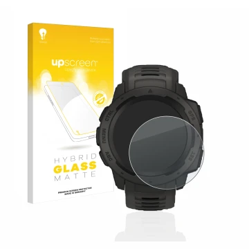 Front side of a product packaging with the brand logo upscreen. Next to it is the device Garmin Instinct shown with the corres